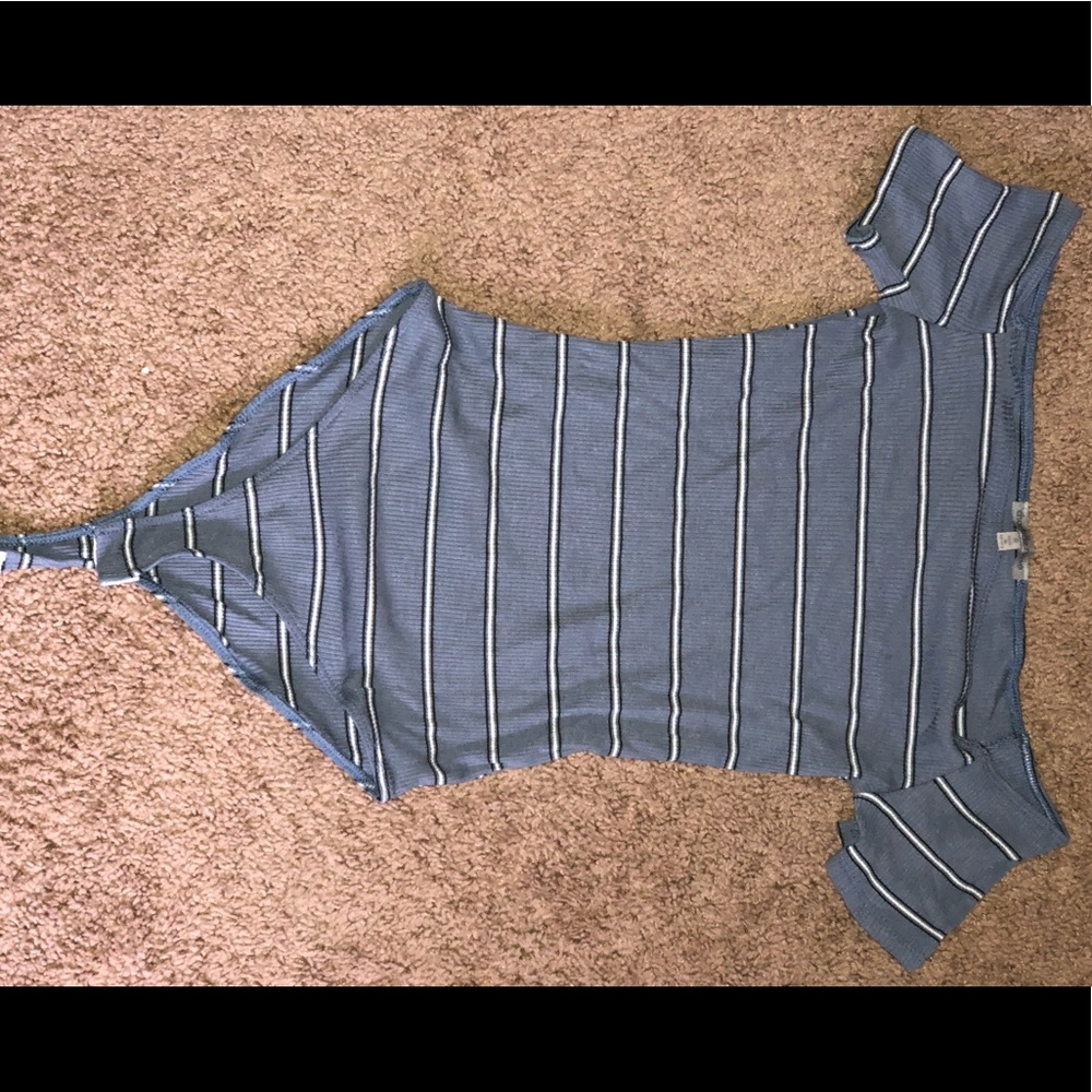 Charlotte Russe Off the Shoulder Stripped Bodysuit